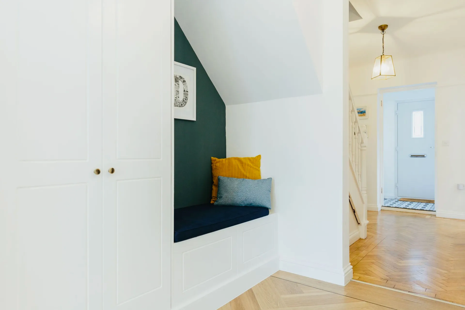 understairs storage and seat
