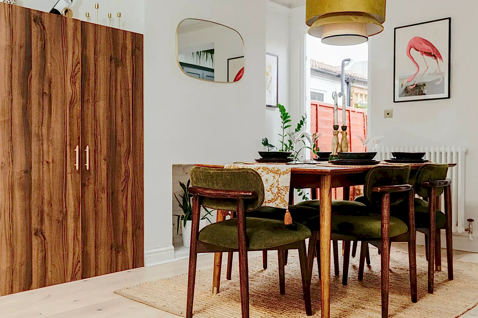 Green and dark oak dining room