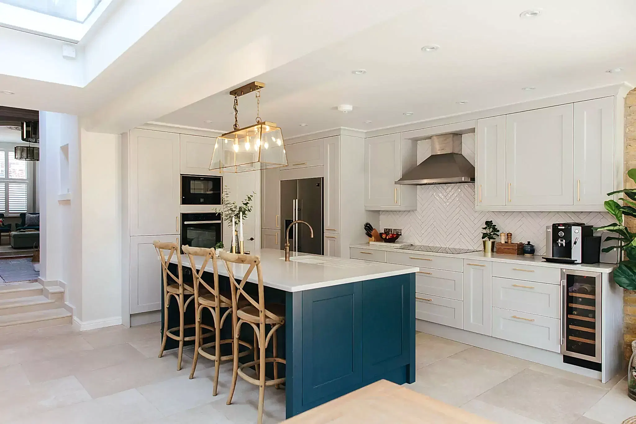 kitchen with blue and white colour scheme