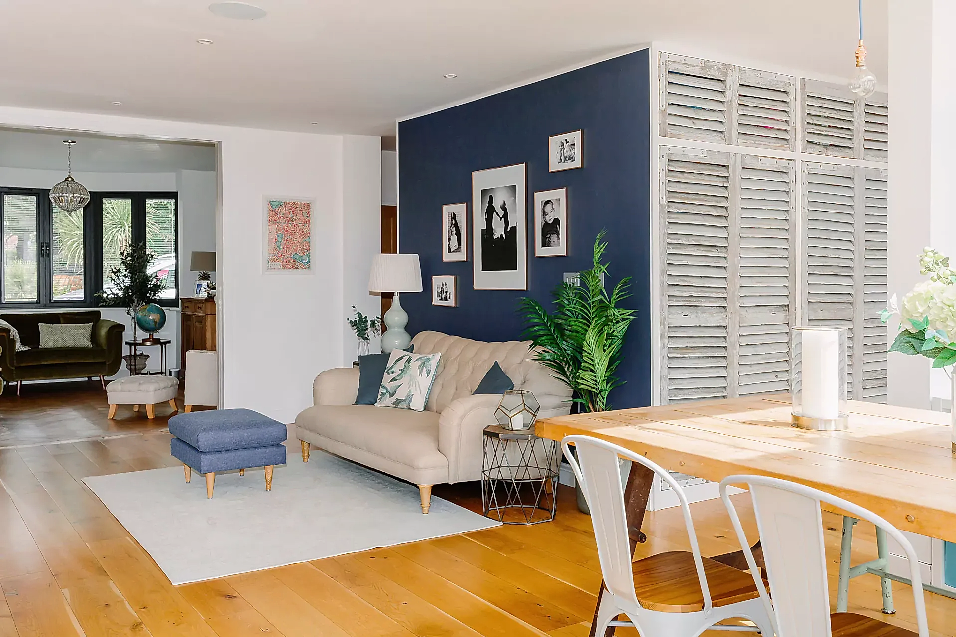 blue and cream open plan design