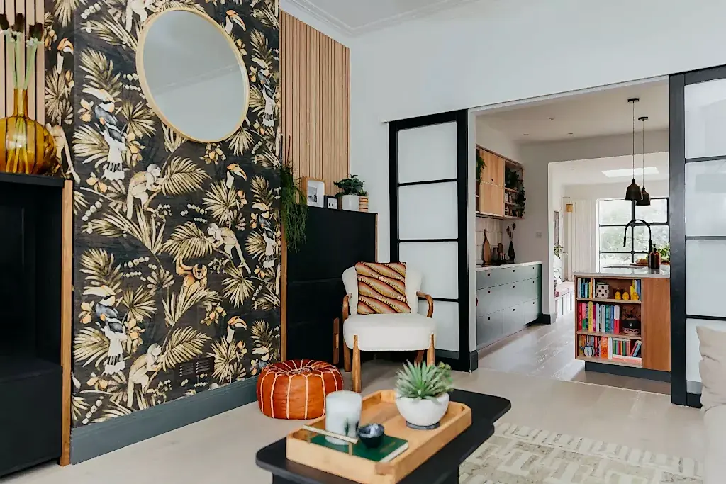 bold wallpaper on chimney breast idea