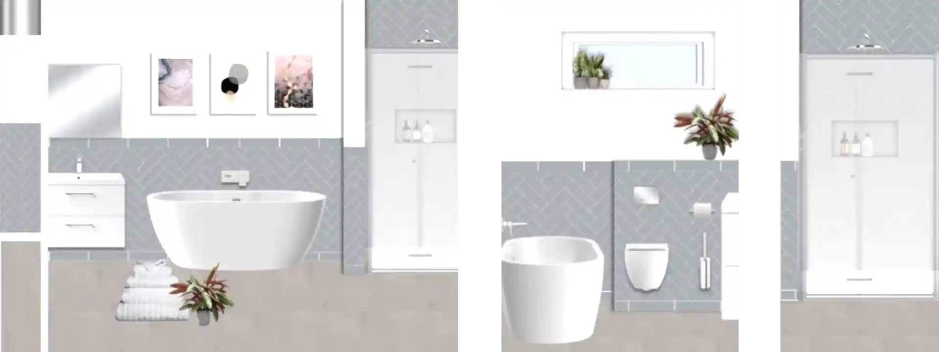 Calming blue family bathroom suite design