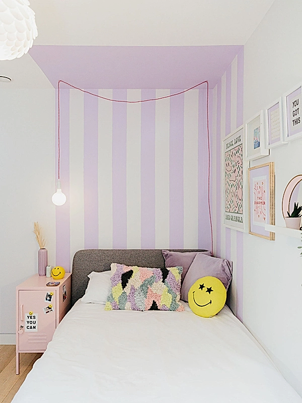 How to zone in childrens bedroom | Kids bedroom with painted stripe feature wall