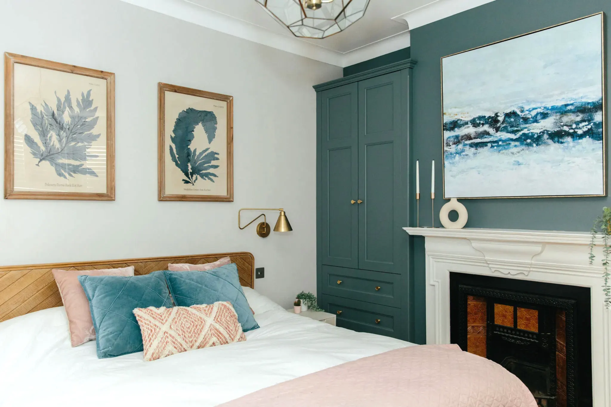 Relaxing blue and pink bedroom