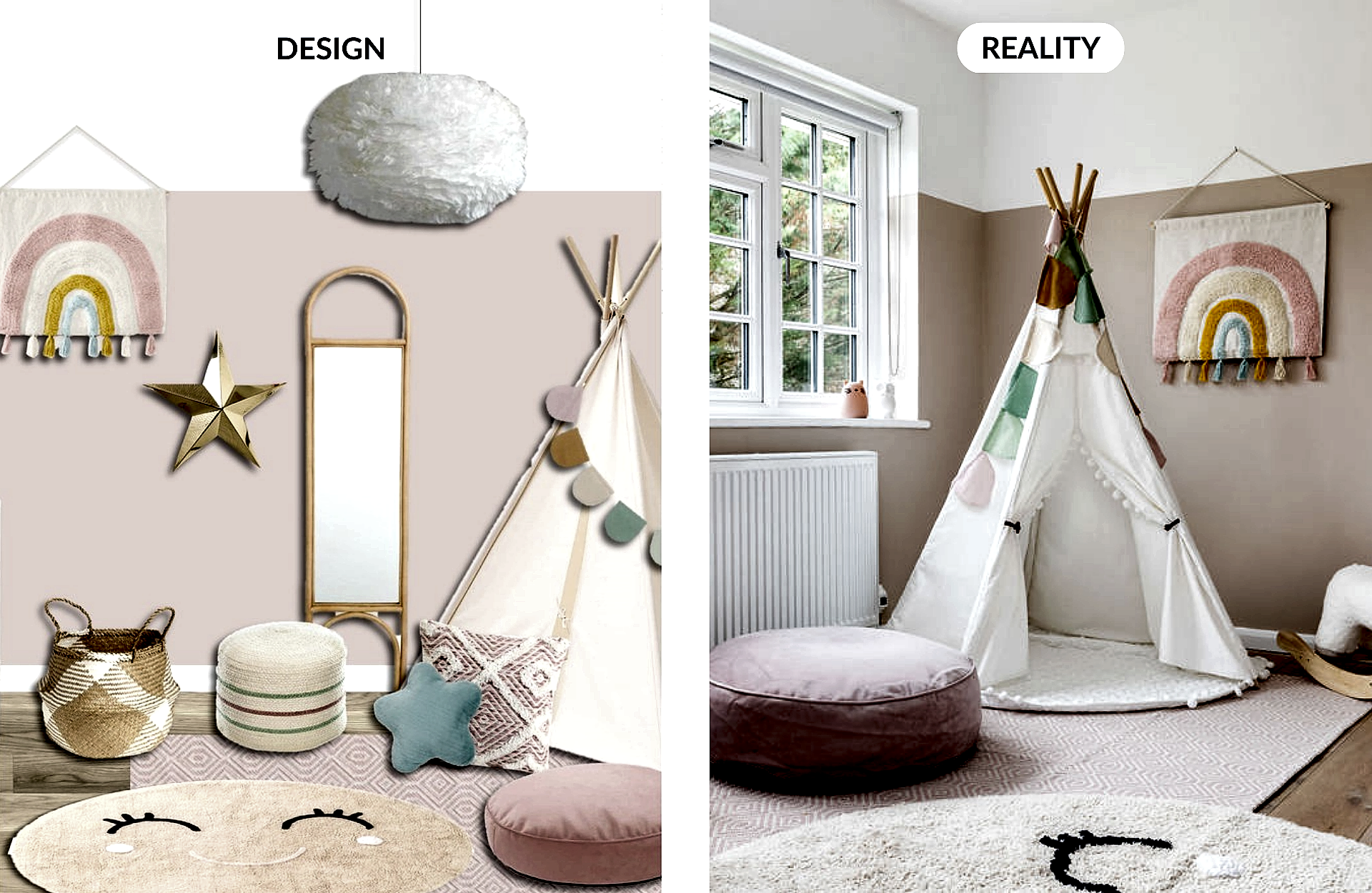 Pink and whte childrens bedroom