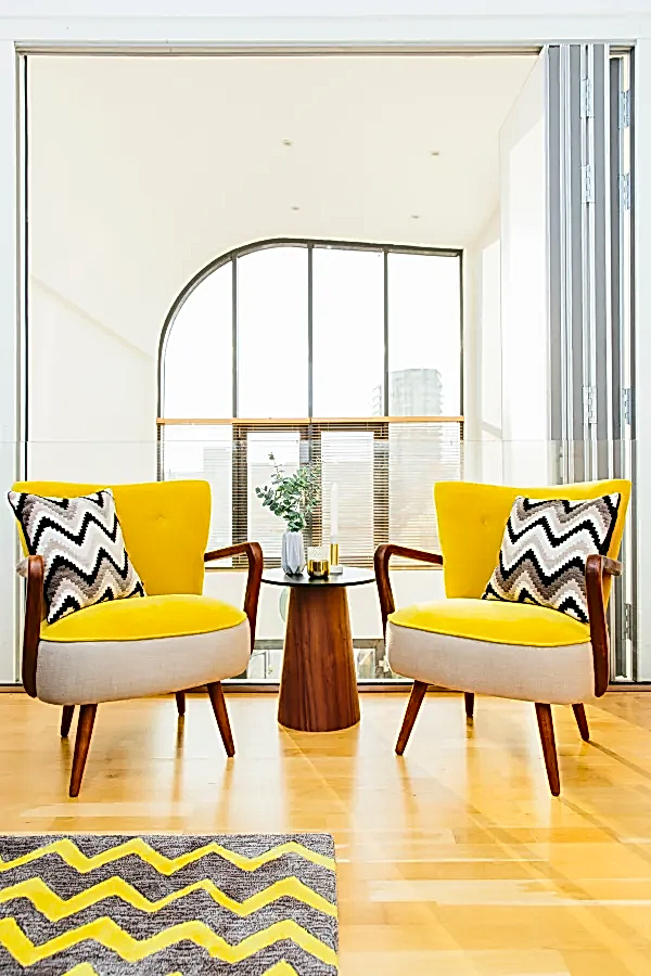 Grey and yellow soft furnishings