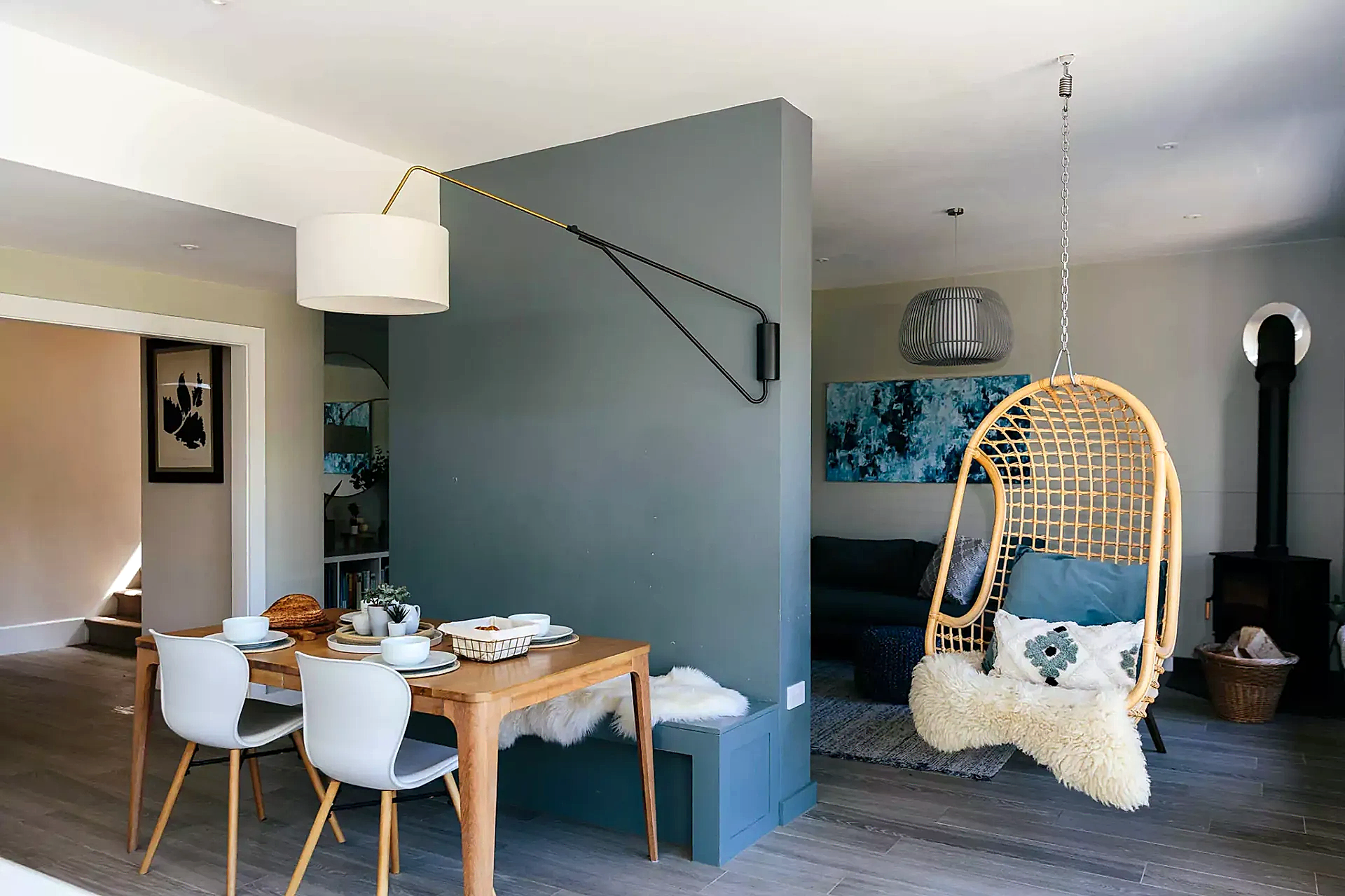 Cool colour pallete ideas for the home | Blue open plan space