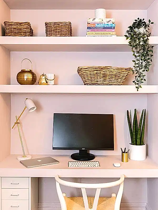 painted shelves in alcove