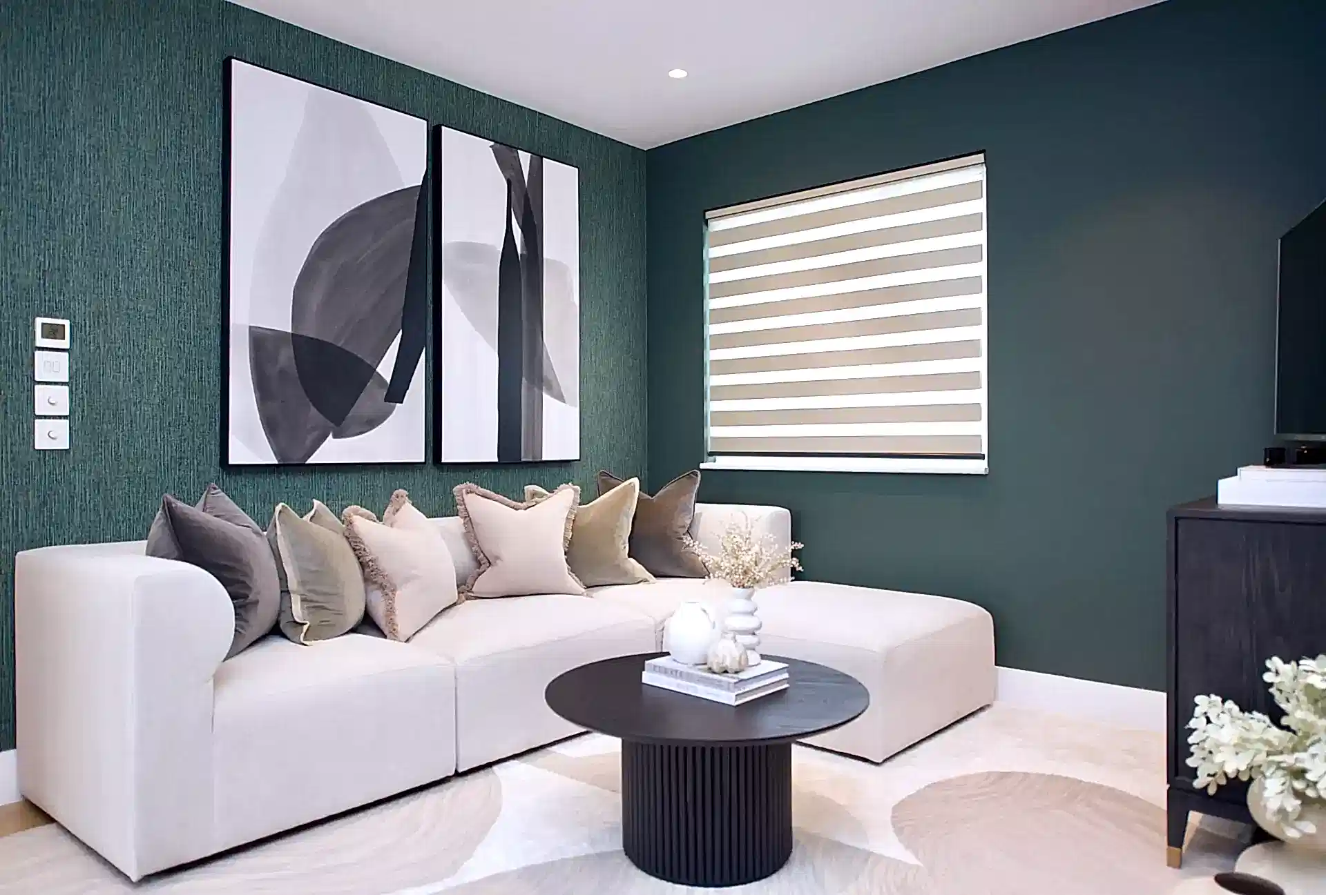 deep green lounge with modular sofa