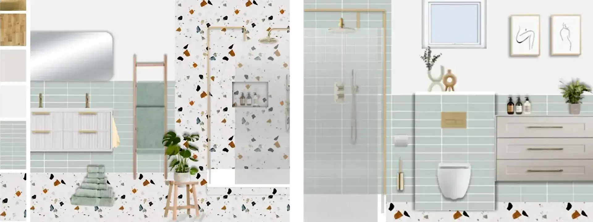 natural, terrazzo tiled bathroom design