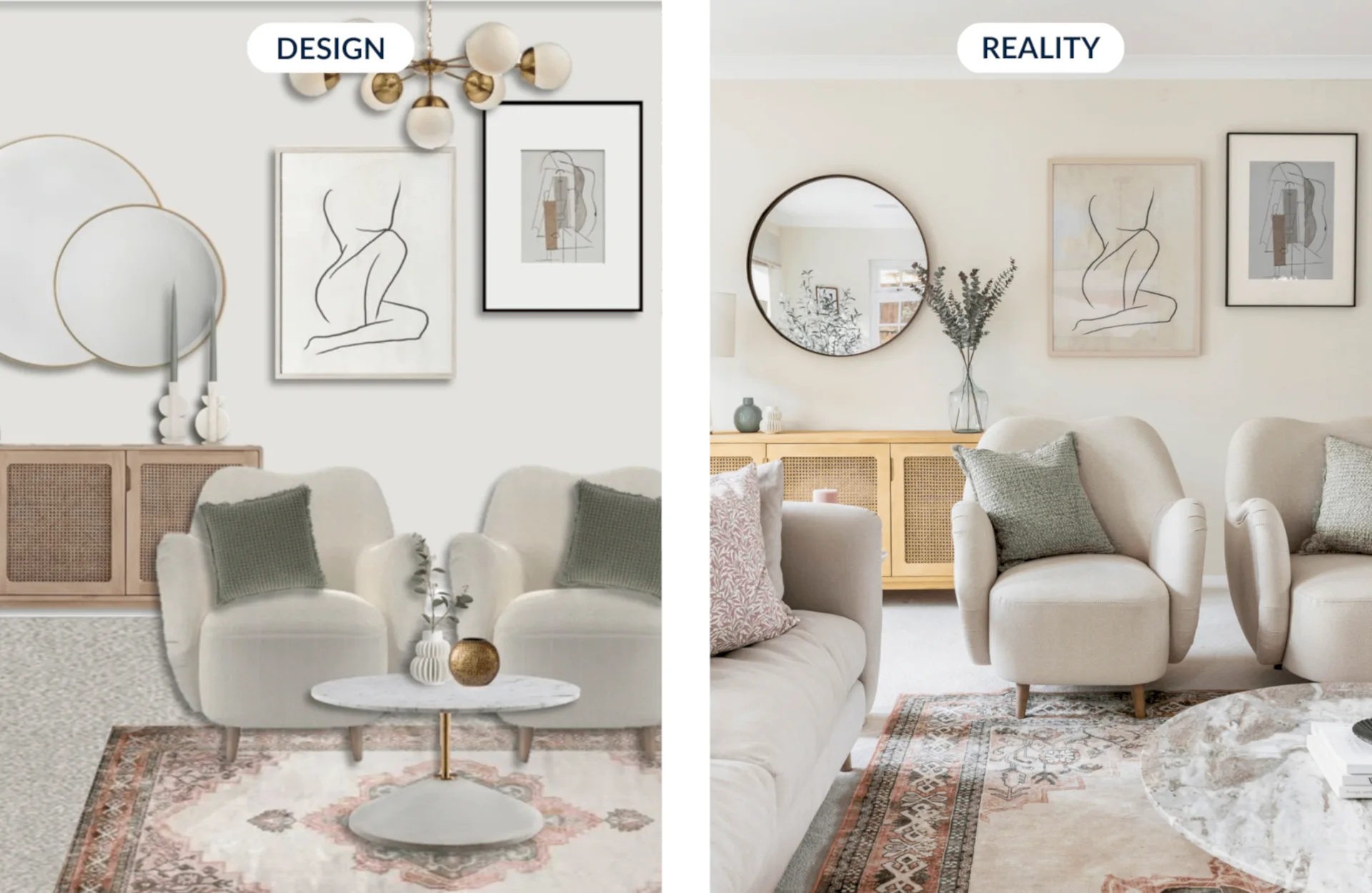 Neutral cottage-core living room