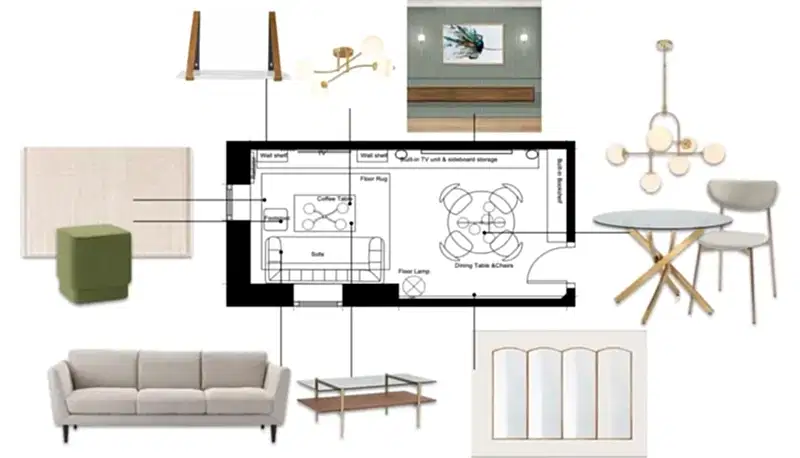 Living and dining room layout example