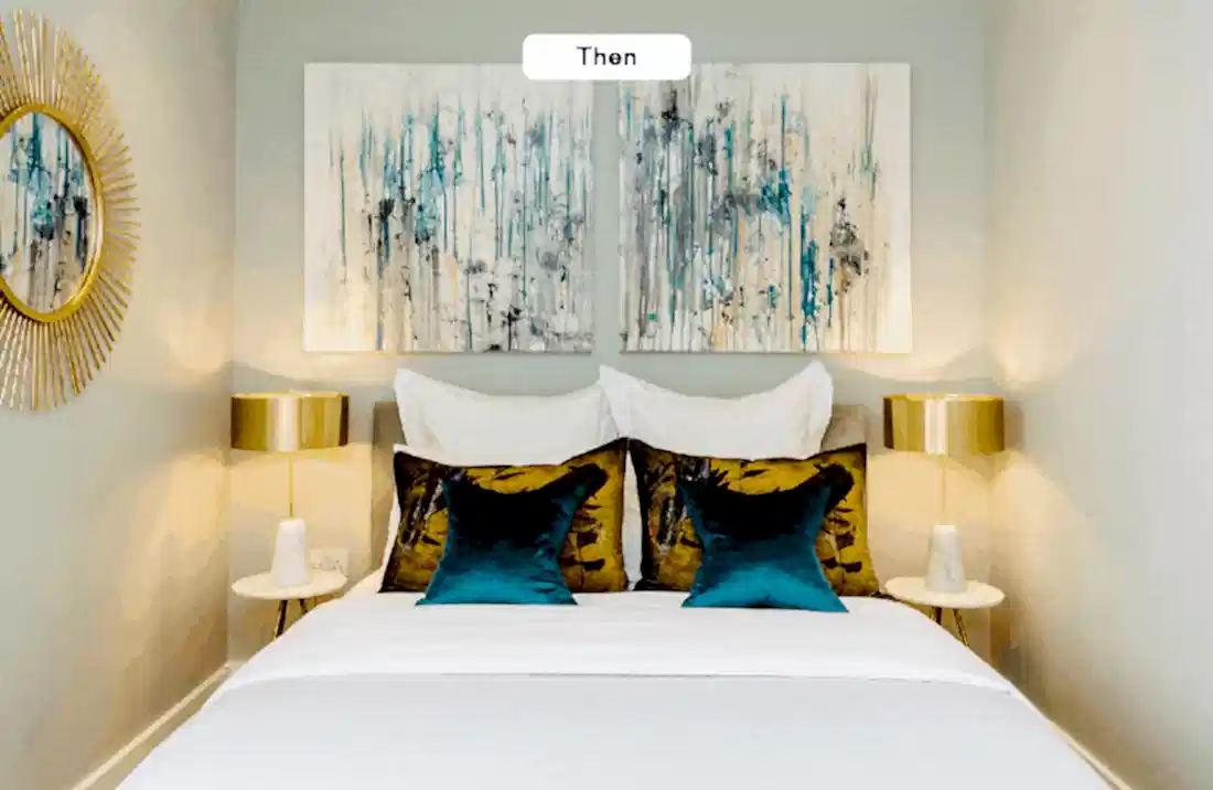 small dark green guest bedroom