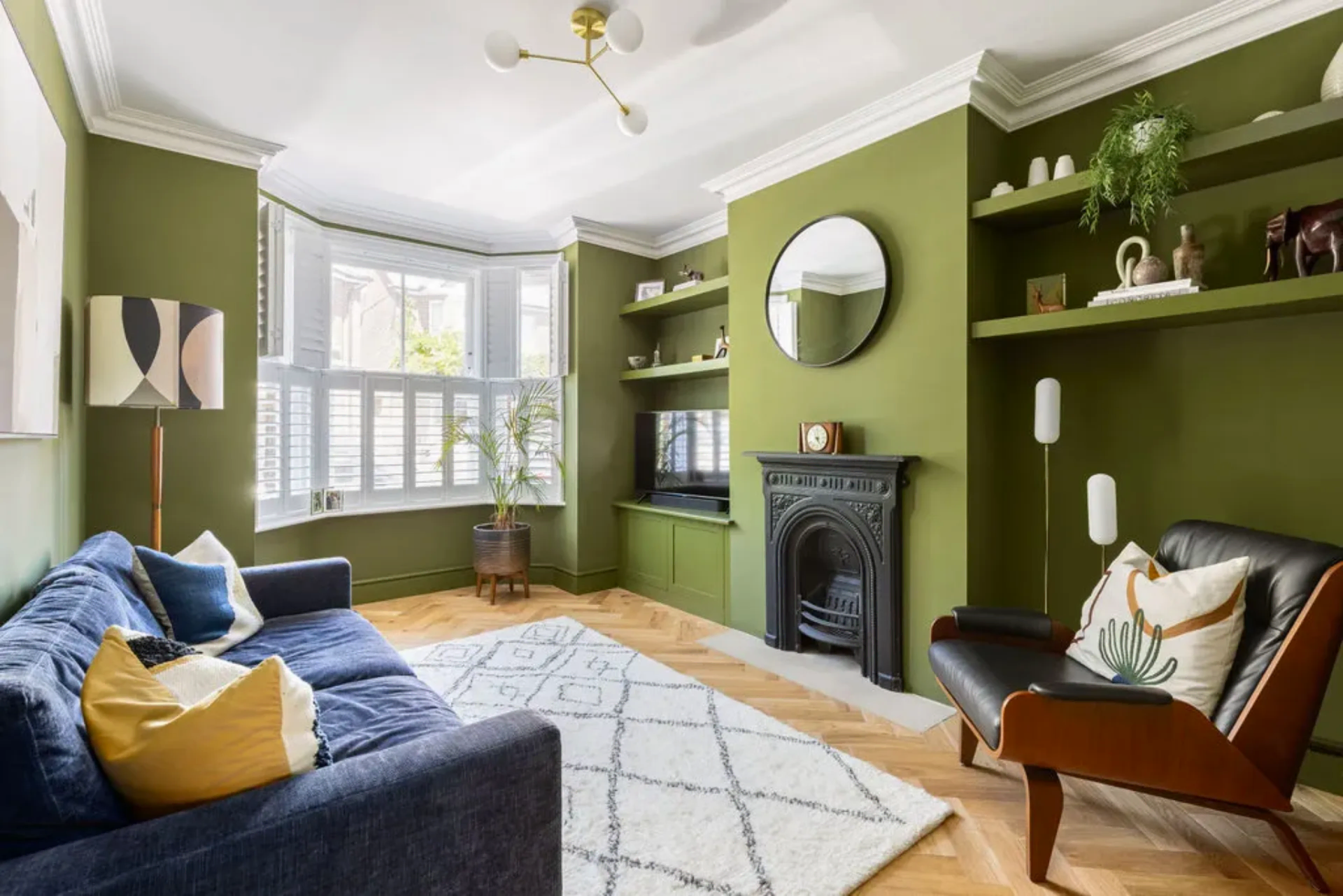Living room layout with fireplace