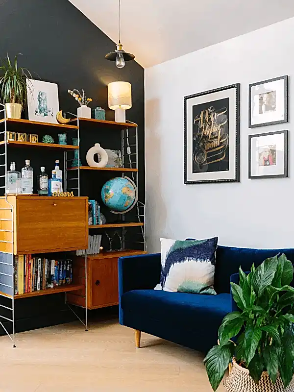 living room with potted plants