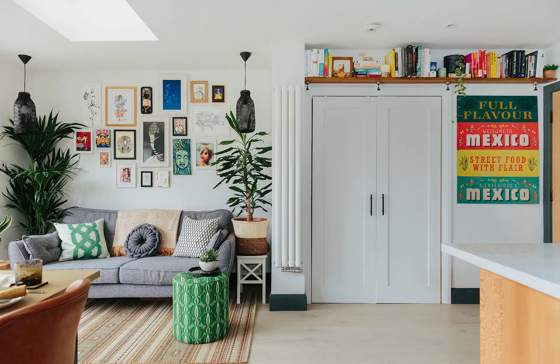 open plan space with gallery walll