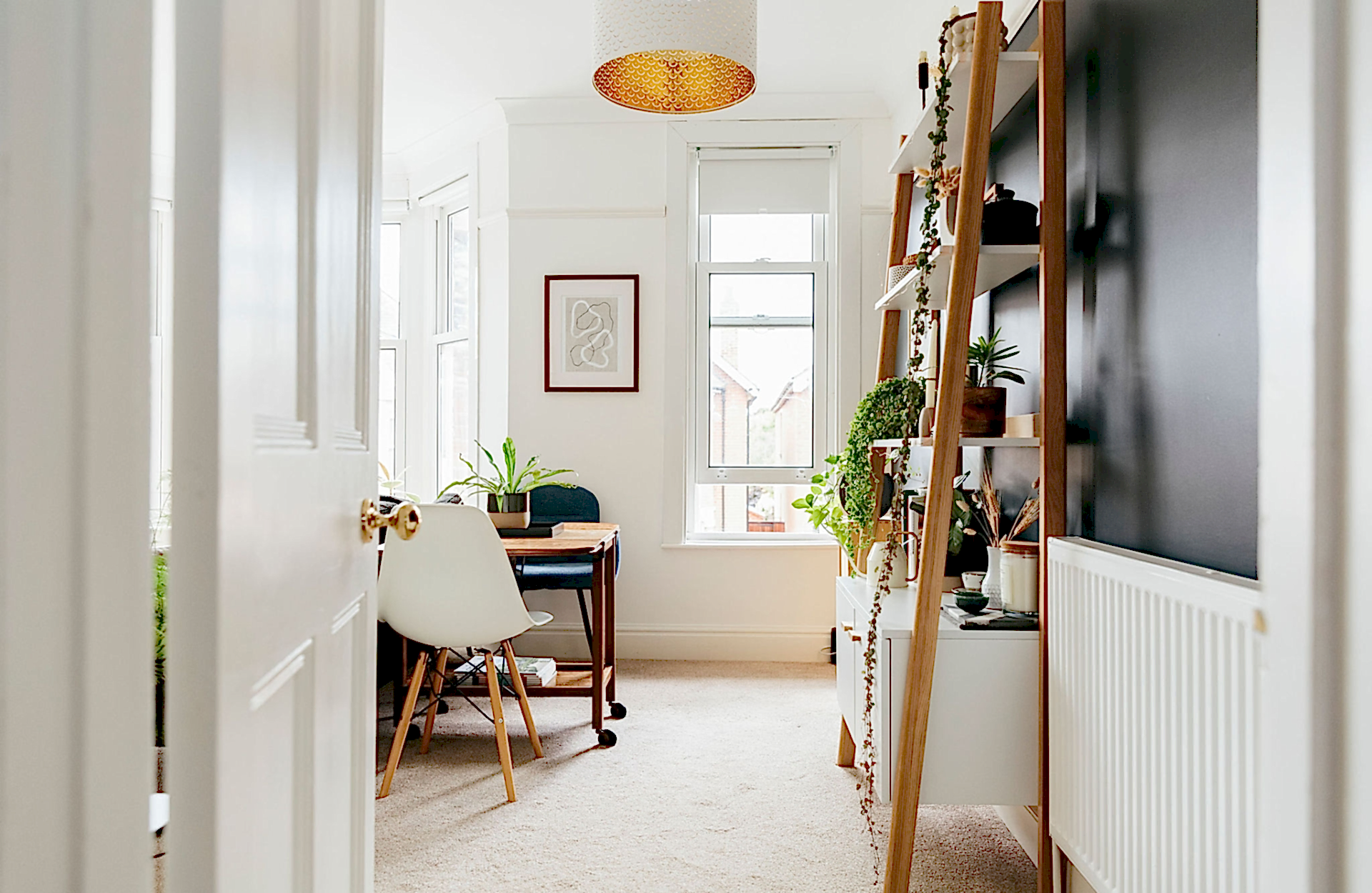 monochromatic open plan space