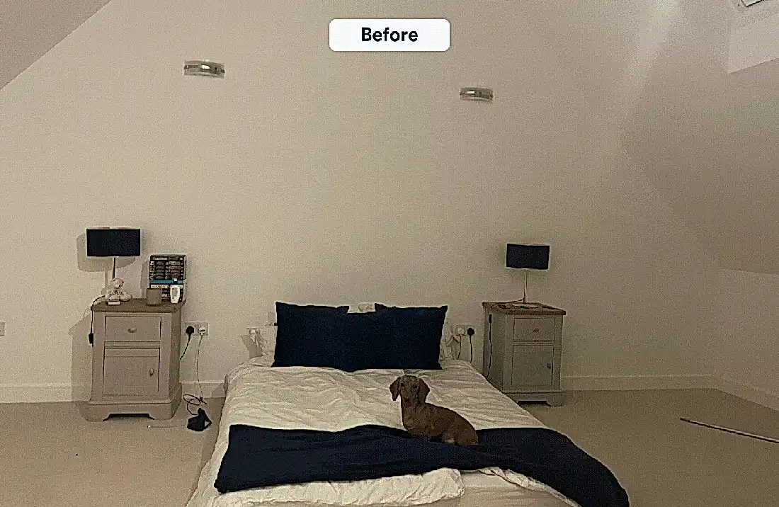Teal attic bedroom in new build home