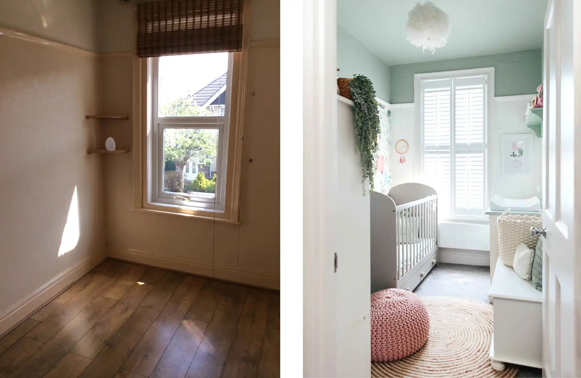 Green and white nursery room transformation