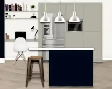 open plan kitchen living room with office nook