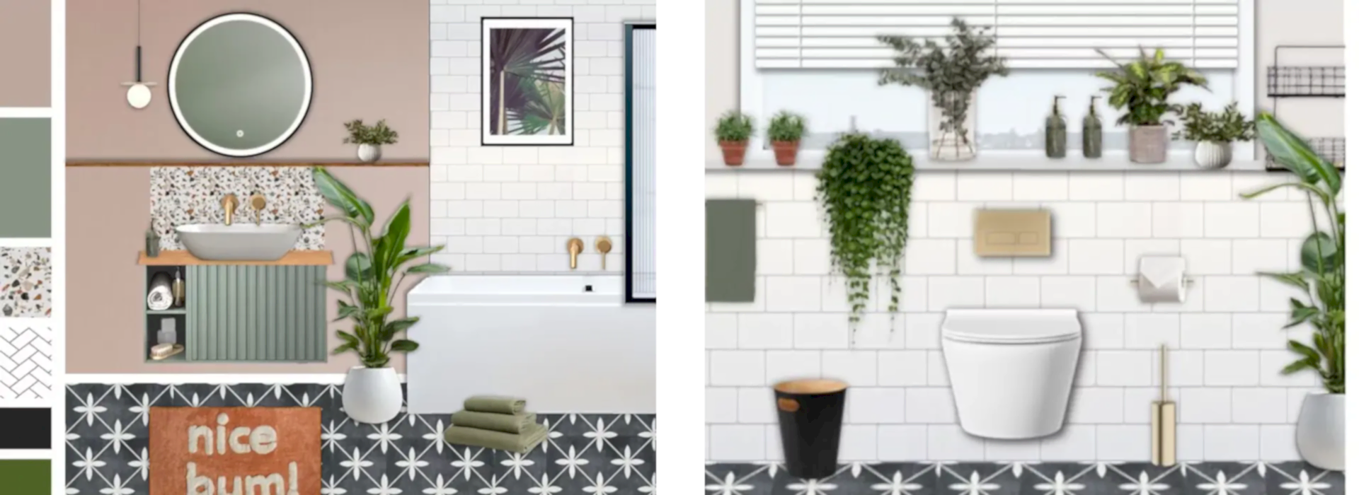 pink and green bathroom design